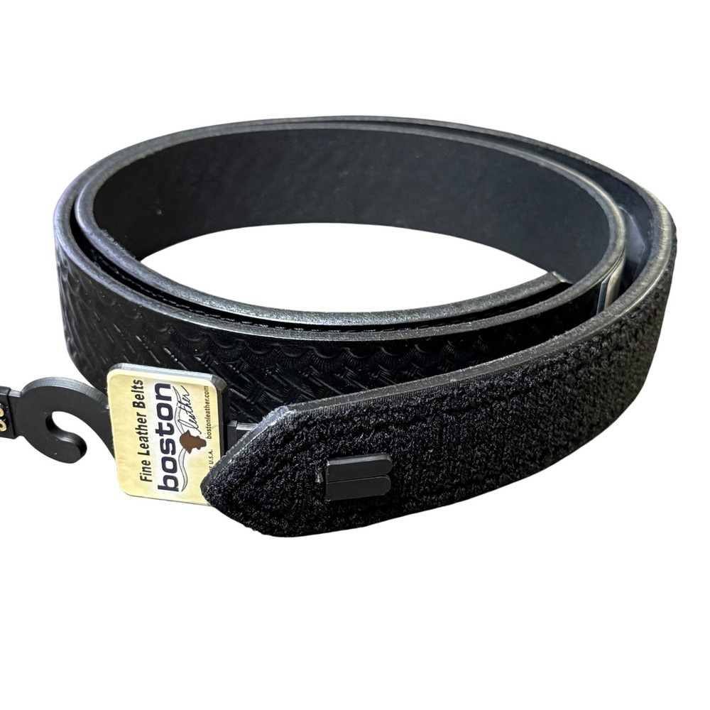 Boston Leather Belts Mens 36 Black Basketweave Full Grain Hook &‎ Loop Tipped